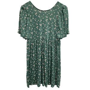 American‎ Eagle Sage Green Floral Babydoll Dress Flutter Sleeve Daisy Print XS